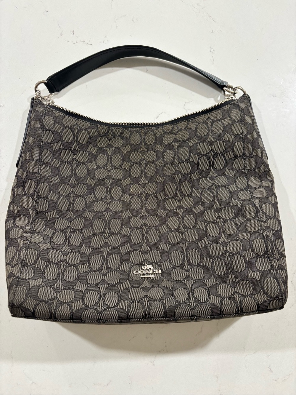 😍Coach Signature Canvas Hobo Shoulder Bag in Charcoal/Black